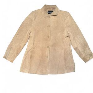 Bernardo Women’s XL Suede Jacket Tan Genuine Leather Button Front Coat